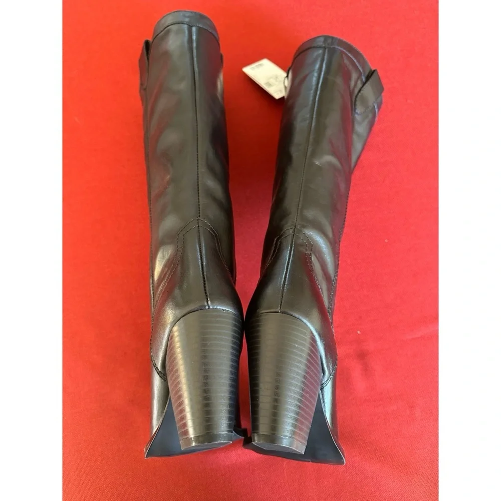Mango Black Leather Western Knee-High Heeled Boots, NWT, 7.5 - Picture 9 of 13